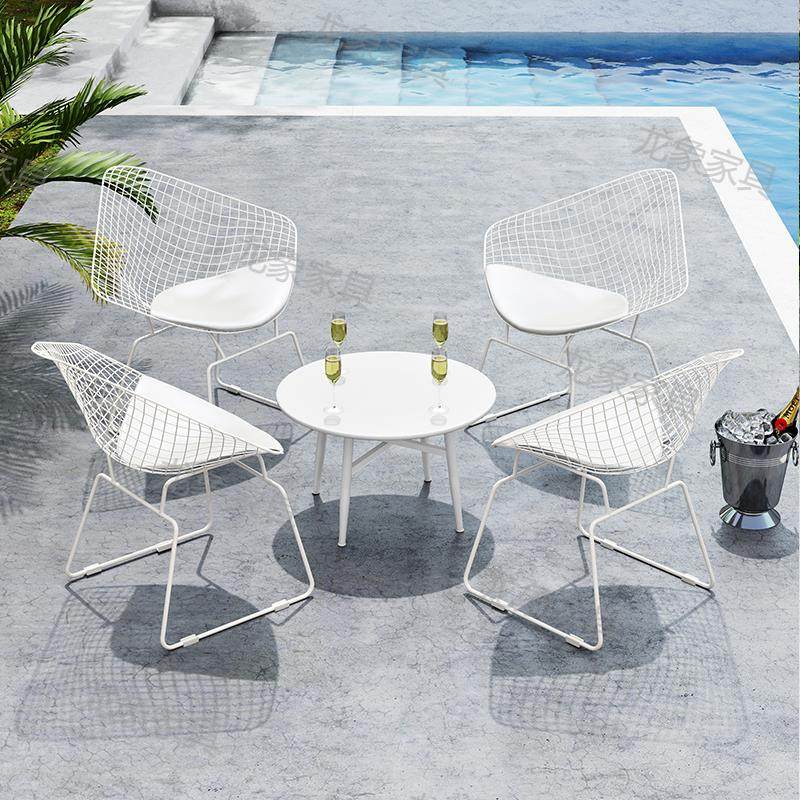 户外桌椅套装带伞组合庭院花园简约休闲铁艺不锈钢防晒防锈小院子