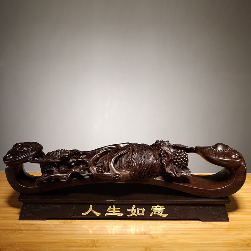 黑檀木雕人生如意摆件家居办公室装饰工艺品长辈生日贺寿乔迁送礼