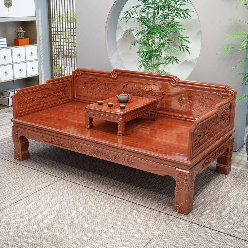 罗汉床新中式实木沙发床贵妃榻组合三件套印尼花梨木明清古典家具