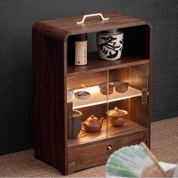 胡桃木多功能桌面收纳柜家用防尘储物柜茶室摆件茶具置物架,3C数码配件,USB灯,淘宝优惠券,粉丝福利购,淘宝优惠卷