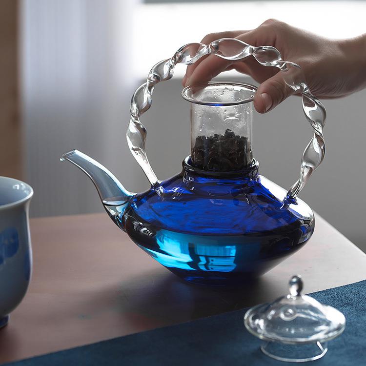 玻璃煮茶壶耐高温日式麻花扭扭壶提梁壶花茶壶泡茶壶高硼硅茶壶