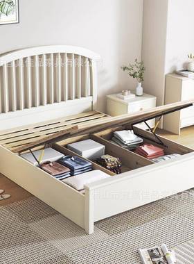 奶油收风儿SUD童床白色全实木床法式温莎公主床1孩.女2米单人床纳