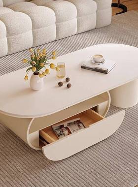 岩板奶油HVO风客厅轻奢茶几小户创意现代简约网红茶桌502新2款高