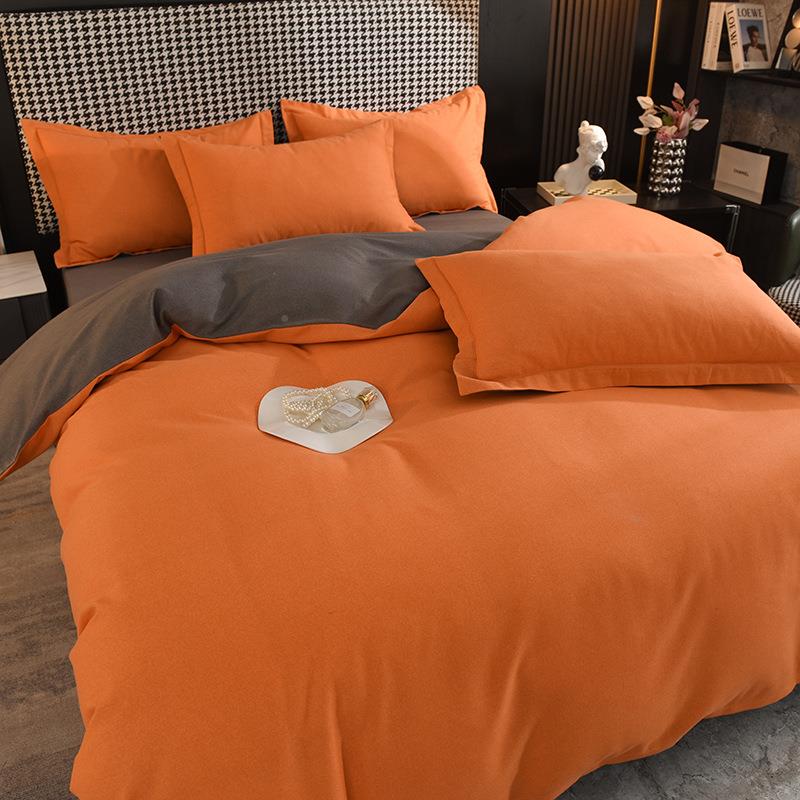 新冬ILD品A类纯色厚纯四件套秋加季全棉磨毛棉四件套床上用品套件