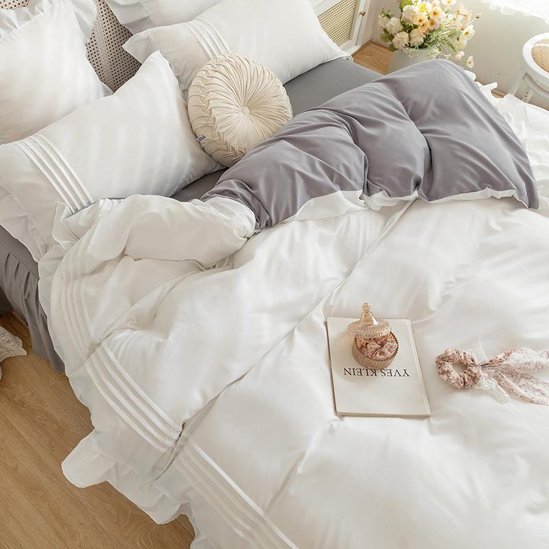 法式RFK荷纯公主床包四季棉叶花边四风色件套床单被套床笠三件套