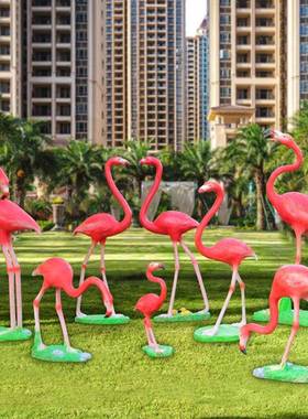 户外火烈鸟玻钢璃雕塑仿动物假山真水池63207公园花园美林景陈装