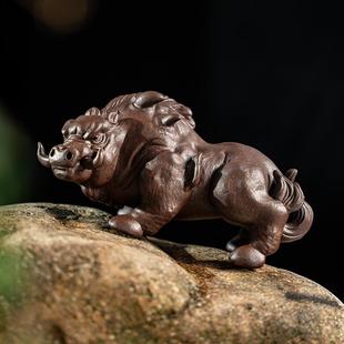 饰大号紫砂工艺品 紫砂猪刚鬣茶宠制品摆件高档精品可养家居桌面装