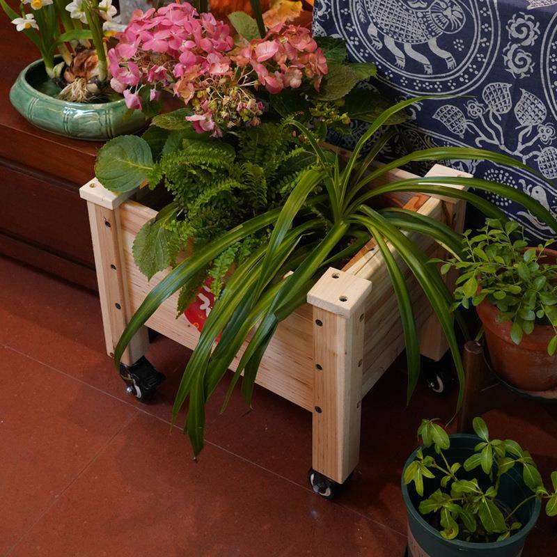 约落地实简木花架收阳纳箱箱户外台多功能花带轮可移IDI动木花盆