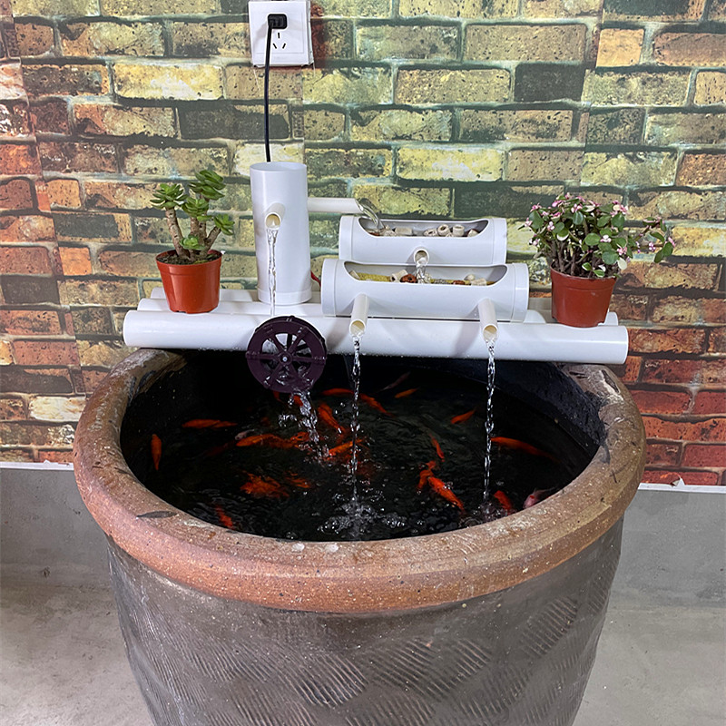 圆形鱼缸过滤器吸粪便加氧瓷盆水循环陶瓷圆缸瀑布式流水器低水位
