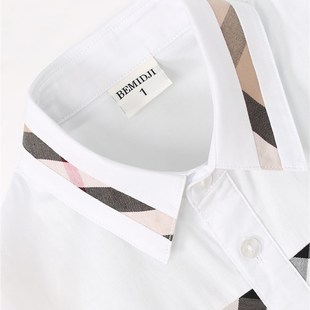 夏季男童学院风白色衬衫薄款儿童衬衣纯棉男宝宝格子t恤衫伯米吉