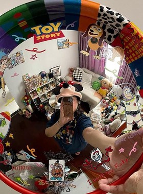 凹凸镜广角镜diy彩绘摆件客厅室内壁挂装饰拍照小神器转角镜改造