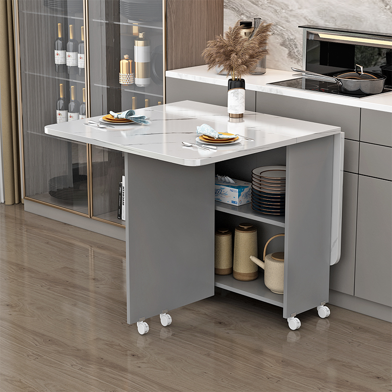 简易圆形折叠餐桌小户型家用可移动带轮长方形简约多功能吃饭桌子