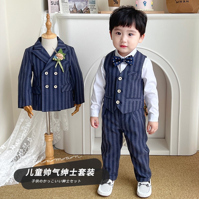 男童西装新款马甲套装英伦风花童洋气礼服宝宝生日主持人走秀西服
