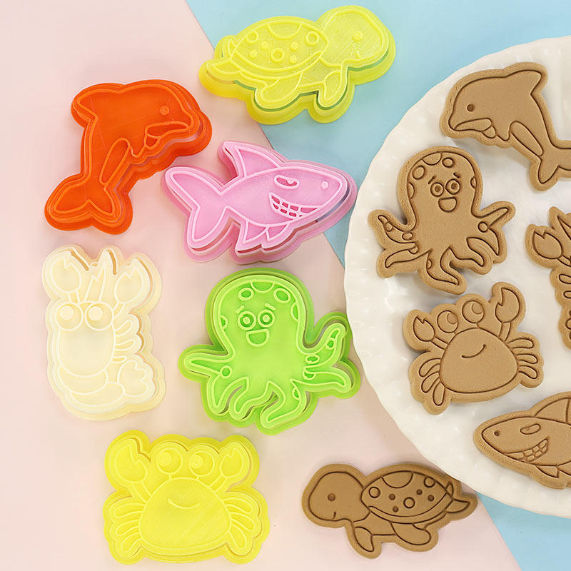 海洋动物海豚卡通饼干模具套装翻糖曲奇3D立体按压式烘焙工具盒装
