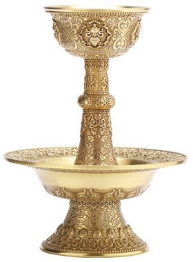 藏式护法杯八吉祥雕花供杯铜供水杯雕刻家居装饰用品佛前供物摆件