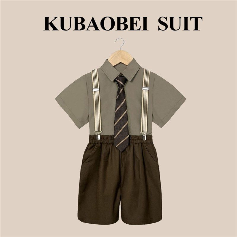 男童礼服夏季儿童小西装套装周岁生日男孩背带裤六一主持人演出服