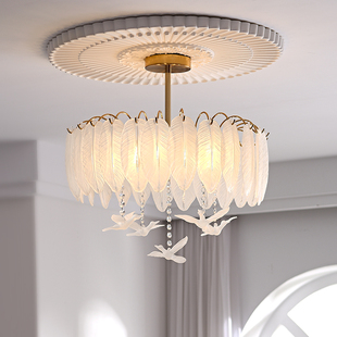轻奢意式 玻璃羽毛小鸟吸顶灯浪漫简约创意女生温馨主卧室吊灯