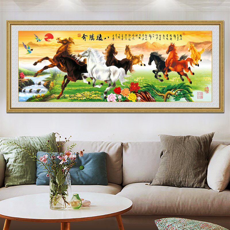 八骏图装饰画客厅办公室自粘壁画八骏马墙贴马到成功挂画励志贴画