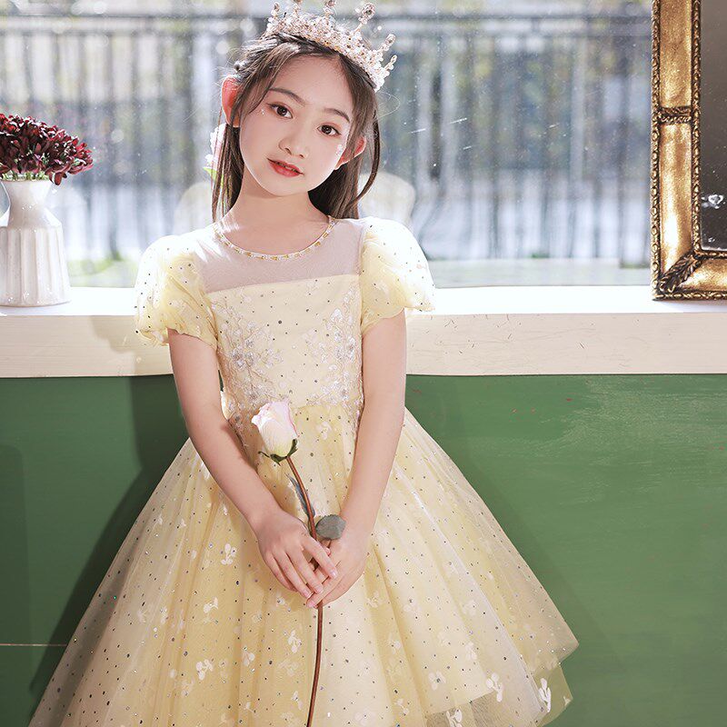 儿童礼服公主裙女孩蓬蓬纱花童婚礼小女孩生日宴会钢琴演奏演出服