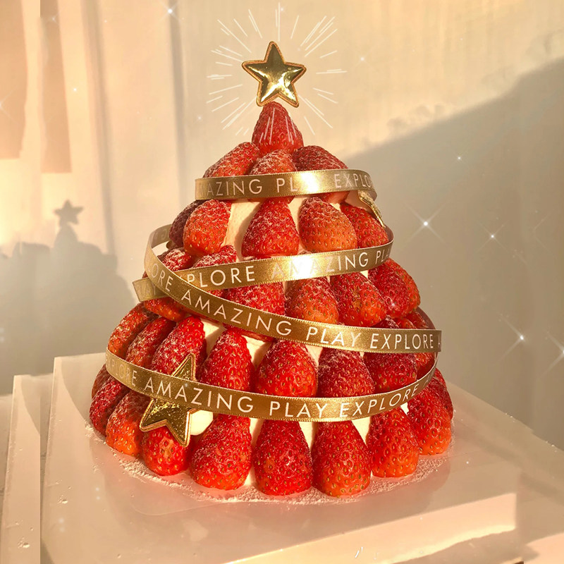 草莓塔蛋糕包装盒子丝带装饰耶诞麋鹿天使星星插件巨巨塔耶诞节