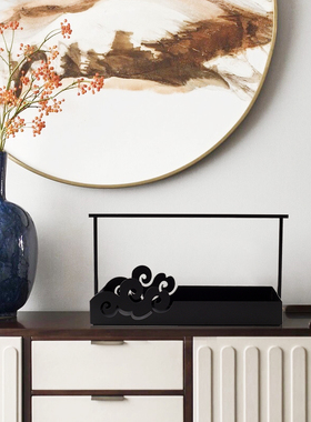 新中式铁艺提盒摆件客厅茶几收纳桌面样板间别墅酒店茶室软装饰品