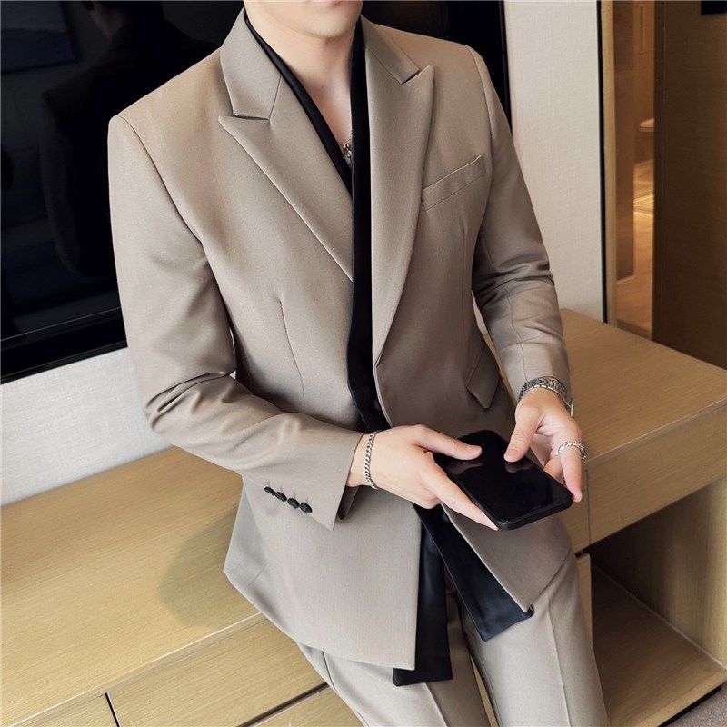 那不勒斯西装男高级感两件套设计感主持人飘带装饰礼服西服男外套