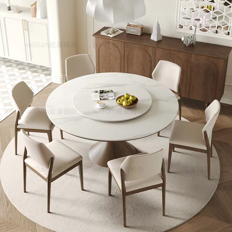 实木岩板餐桌圆桌家用小户型餐厅圆形饭桌带转盘胡桃木餐桌椅组合,住宅家具,岩板餐桌,淘宝优惠券,粉丝福利购,淘宝优惠卷