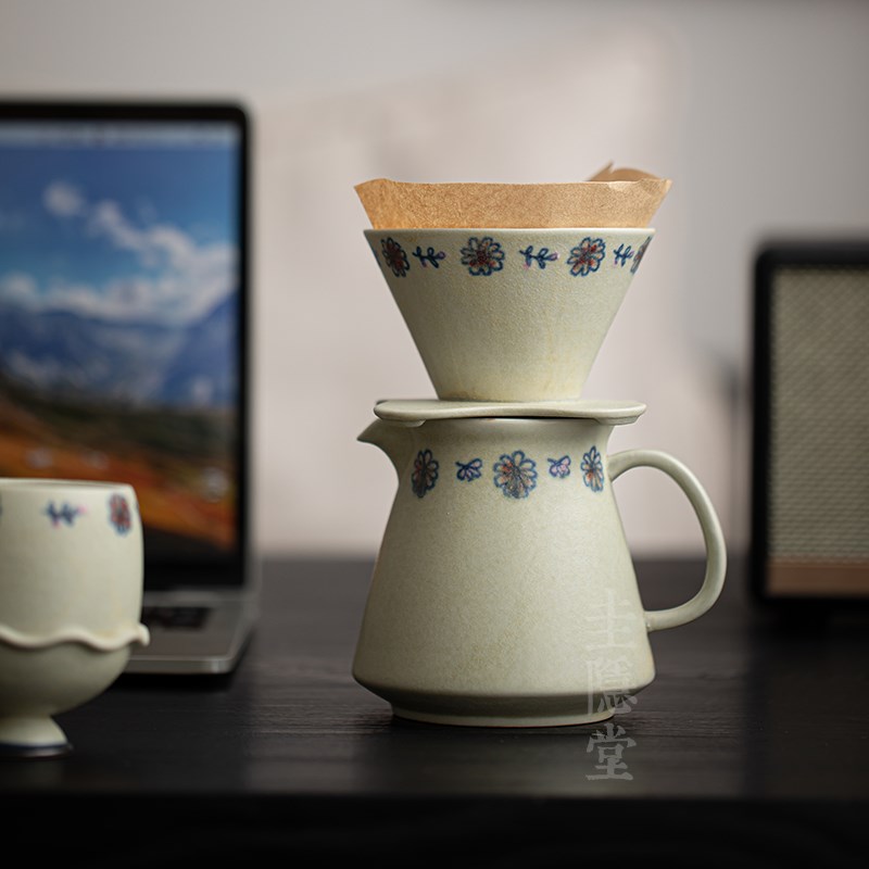 圭隐堂纯手绘陶瓷手冲咖啡壶套装家用户外手作免折咖啡滤杯分享壶