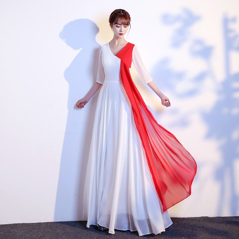 大合唱团演出服女长裙2022新款气质大码礼服红歌比赛表演显瘦服装
