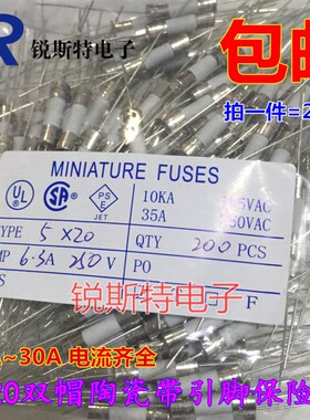 5x20MM 陶瓷保险丝管 带引线脚 F0.5A/1A/2A/5A/10A/30A 250V快断