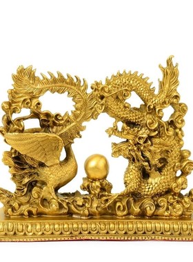 纯铜龙凤摆件一对龙凤呈祥客厅卧室家居创意摆件龙凤戏珠结婚礼品