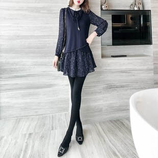 2024秋装新款法式气质小个子假两件长袖连衣裙女秋季碎花显瘦裙子