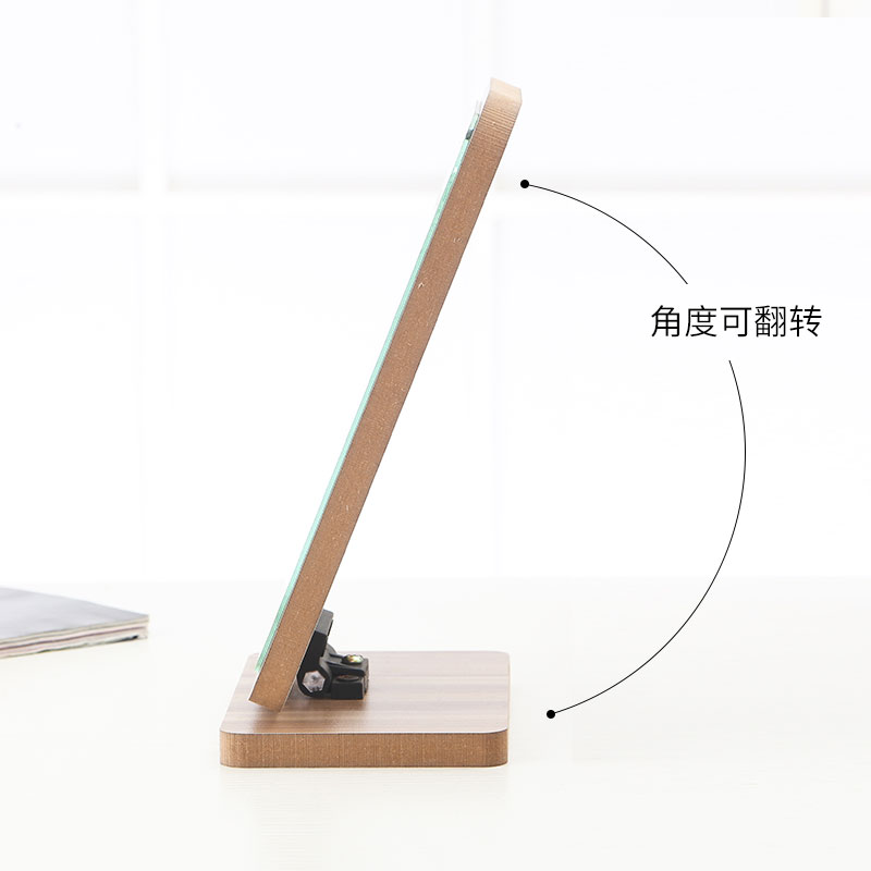 木质台式化妆镜子 欧式简约梳妆镜可折叠 桌面便携随身美容镜高清