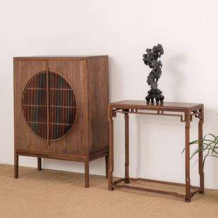 茶台边茶叶柜小型置物柜边柜放茶叶的柜子新中式博古柜实木茶叶柜