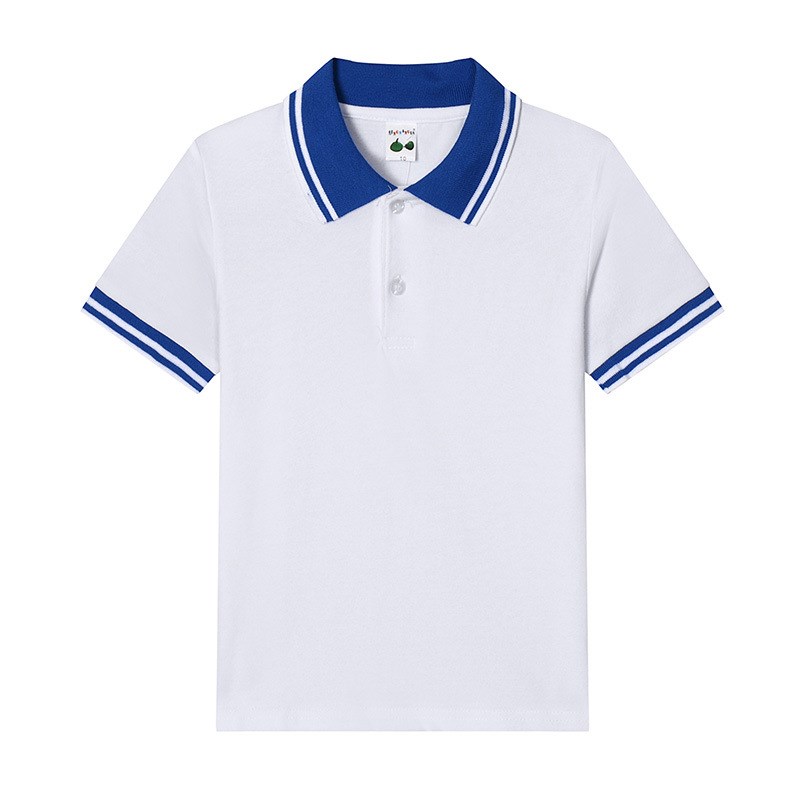 中小学夏季校服短袖POLO衫T恤浅蓝纯白枣红男女童服