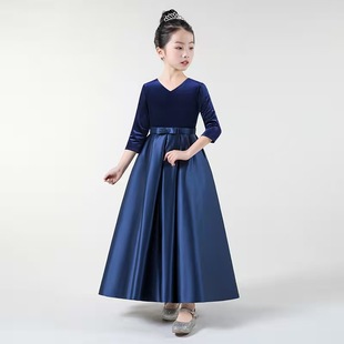 女童男童礼服黑色中大儿童公主连衣裙小提琴钢琴主持演出服秋冬