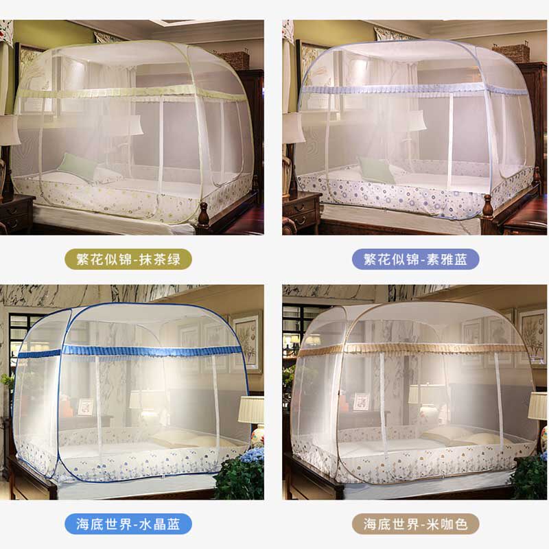 喜富锦蚊帐蒙古包免安装方顶三开门钢丝折叠1.5/1.8m床双人家用