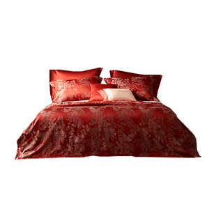 轻奢长绒棉色织提花四件套全棉纯棉被套婚庆奢华别墅样板间床品