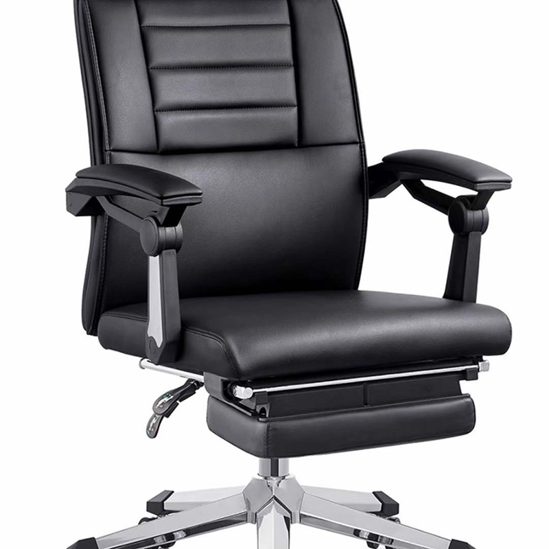 众班办公椅子黑色电脑椅西皮柔软转椅经理椅可平躺午休椅带腿脚托