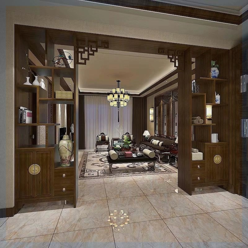 新中式玄关博古架隔断屏风玄关书酒柜入户客厅进门实木月亮门拱门