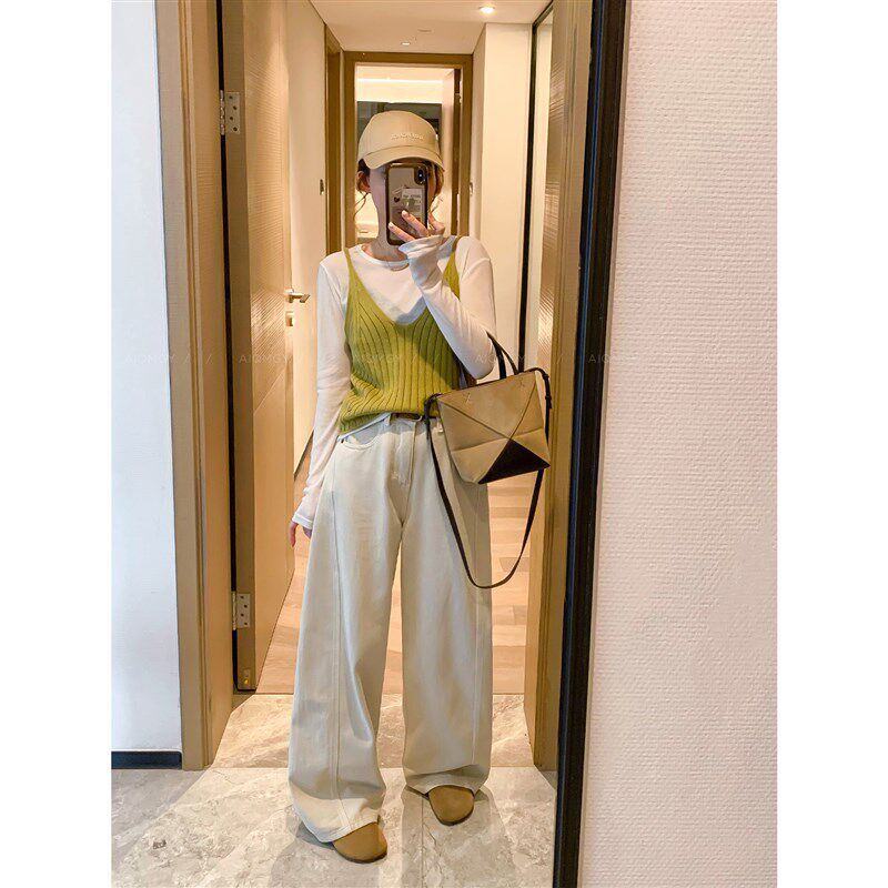 爱情魔鬼鱼 时尚套装女2024年秋季新款长袖T恤针织吊带背心两件套