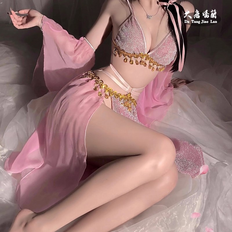 大码性感古风异域风情公主敦煌飞天裙绑带肚兜蕾丝网纱汉服连衣裙