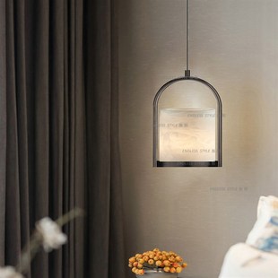 中式 小吊灯云石主卧单头床头吊灯长线极简黑 走廊过道灯卧室新中式