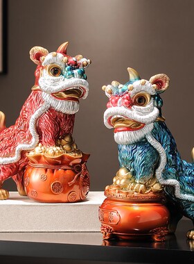 醒狮舞狮招财摆件国潮乔迁开业礼品新中式客厅玄关前台办公室摆件