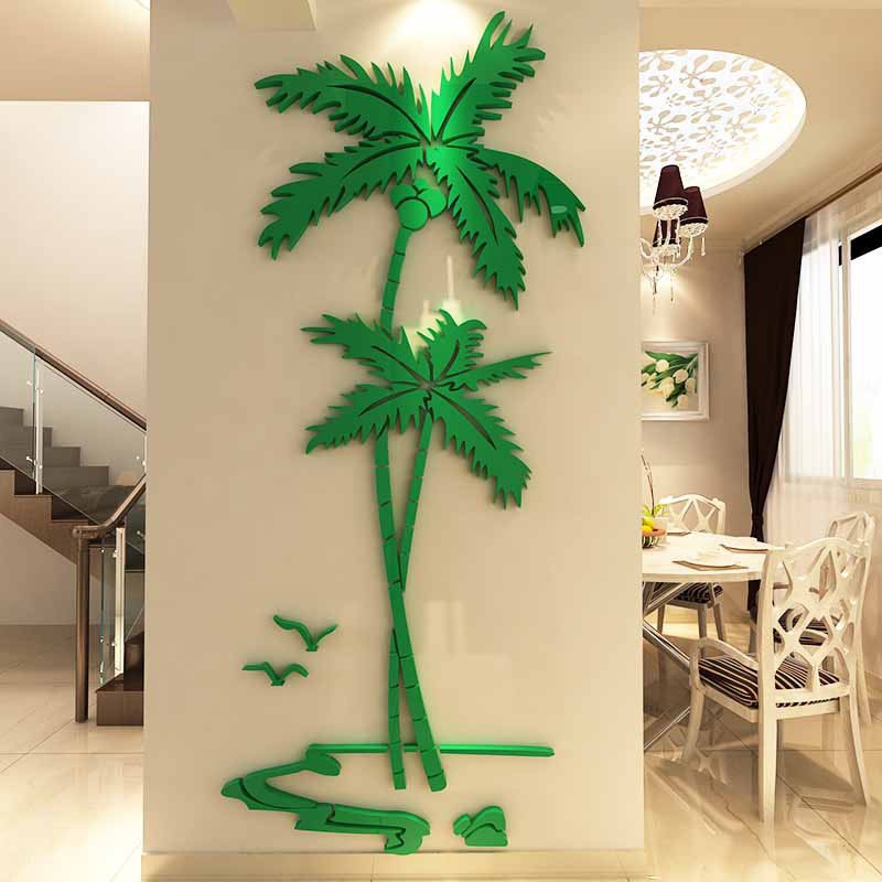 创意椰子树3D亚克力墙贴客厅玄关餐厅电视背景墙室内装饰贴画图片