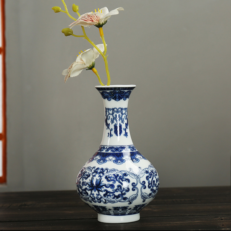 花瓶小口陶瓷青花瓷瓶迷你养水培复古花插壁插挂插摆件茶道小花器