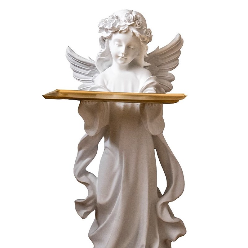 法式天使托盘客厅欧式落地雕塑白色大摆件玄关钥匙收纳桌面装饰品