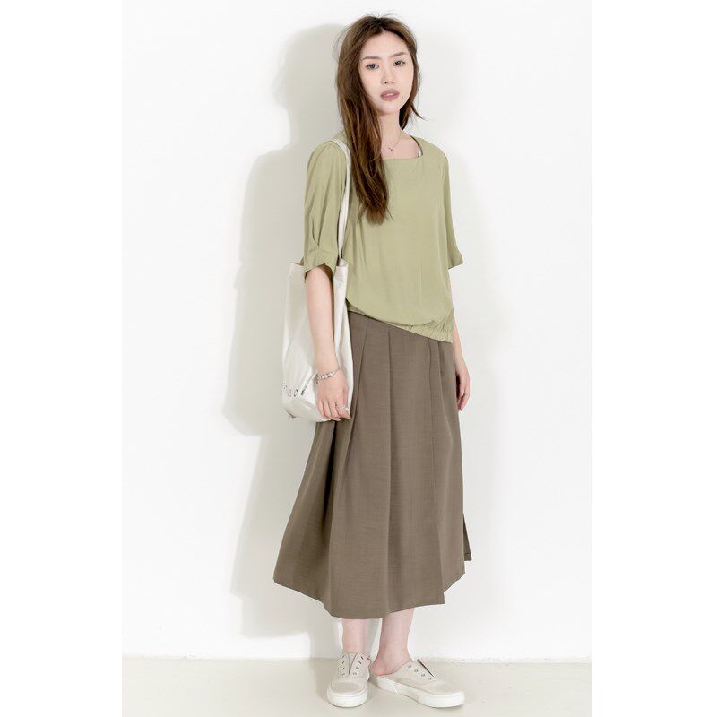 KNgs 夏季复古简约港味显瘦薄款垂坠感百褶开叉a字裙长款半身裙女