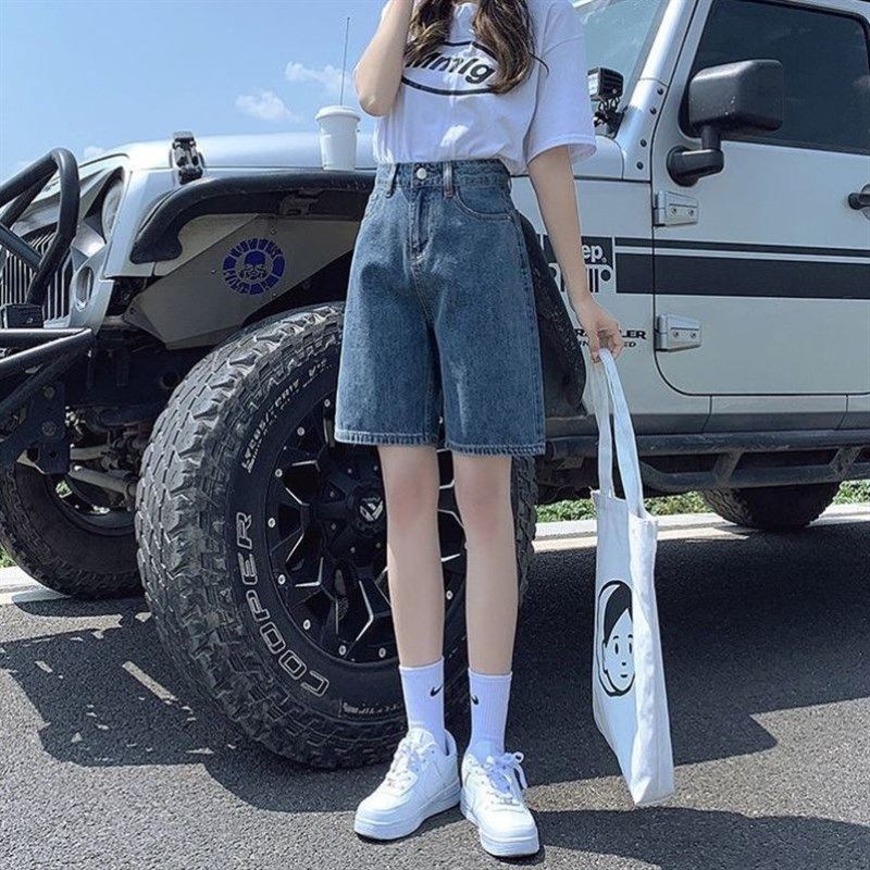 高腰牛仔短裤女夏天薄款2021新款5分中裤直筒宽松显瘦阔腿五分裤,女装/女士精品,牛仔裤,淘宝优惠券,粉丝福利购,淘宝优惠卷