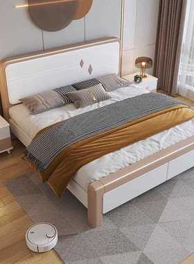直销新款现代简约白色实木床1.8m主次卧双人床1.5米单人床轻奢床
